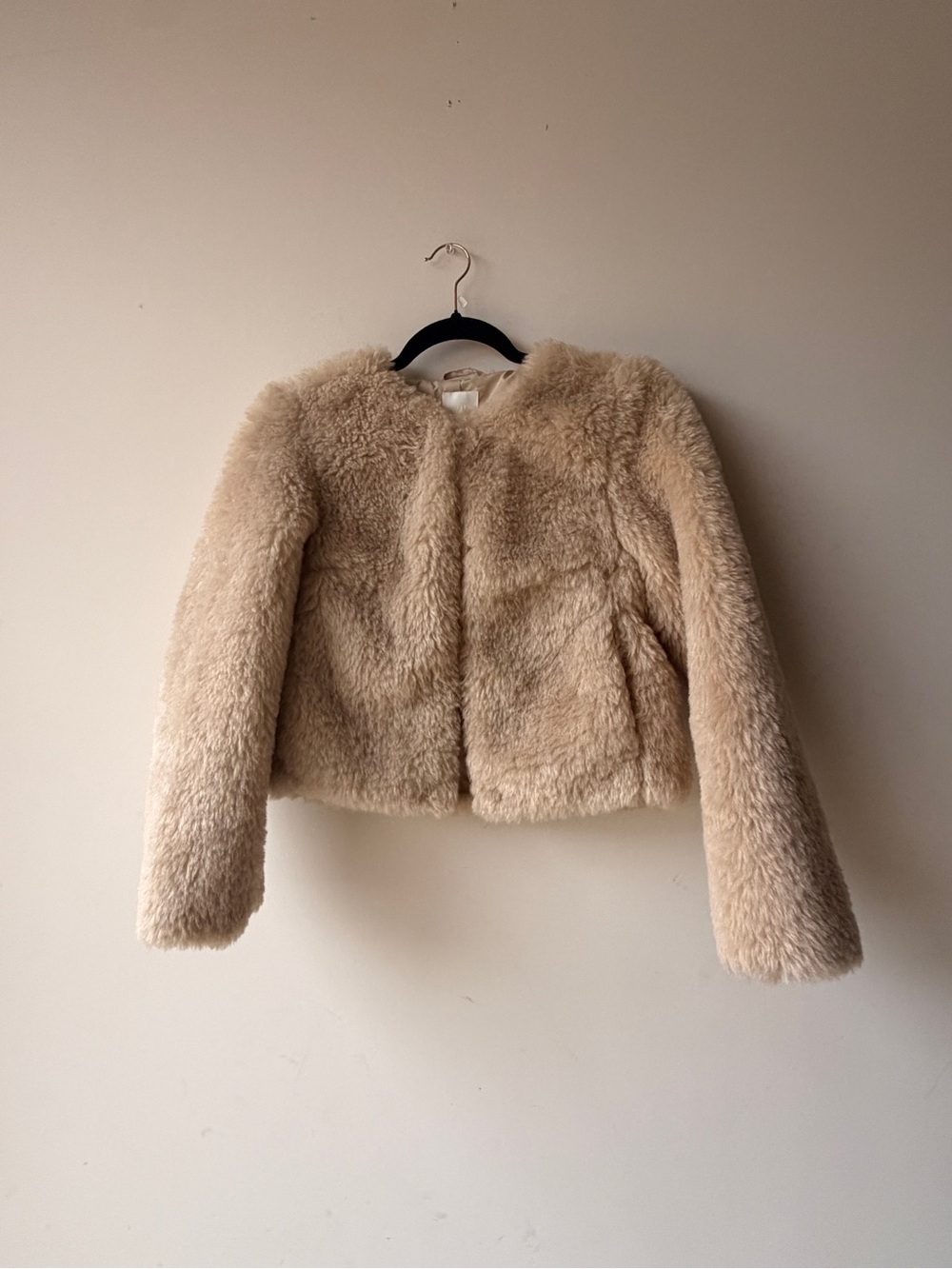 H&M Cream Faux Shearling Cropped Jacket